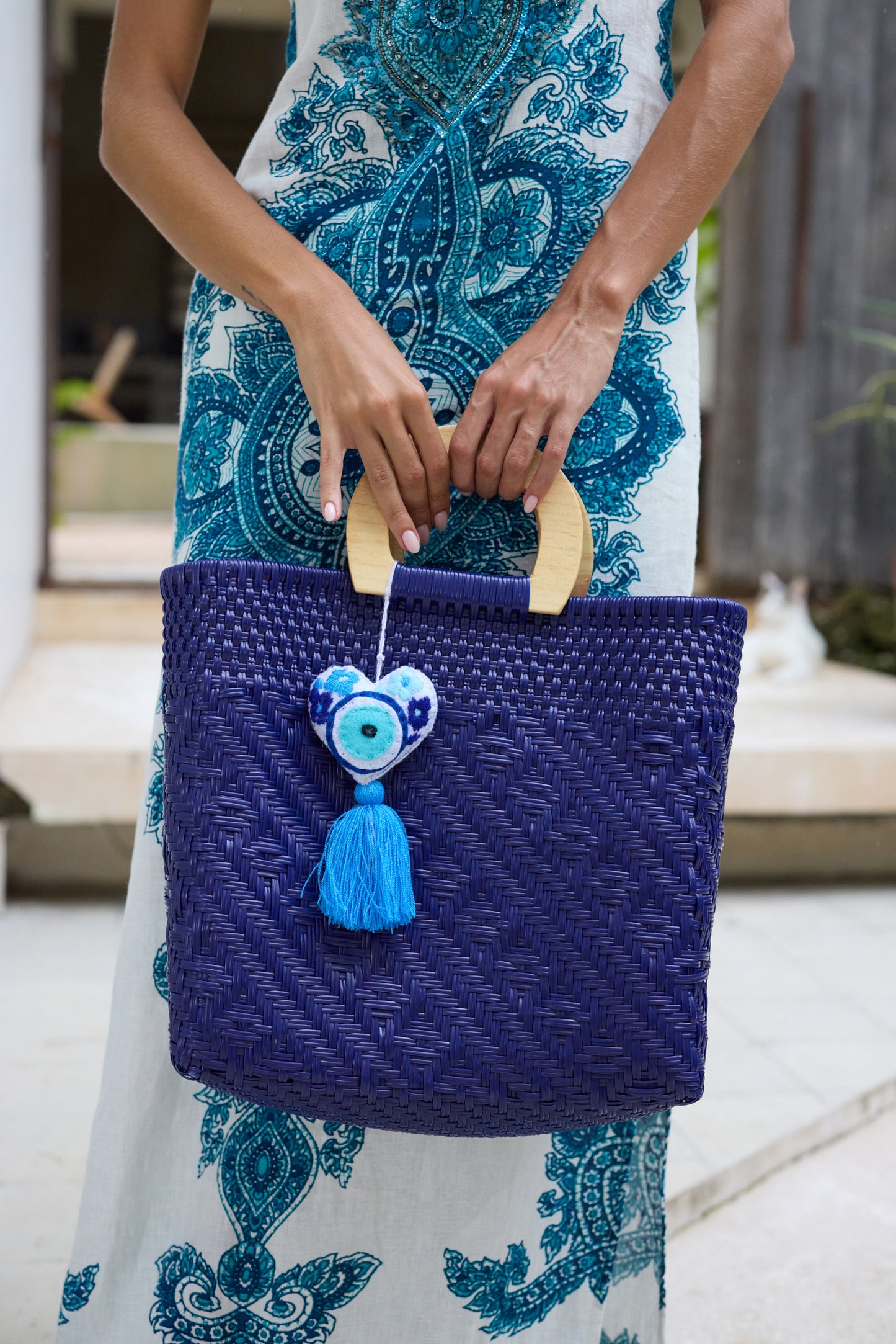 Wooden Handle Handwoven Tote
