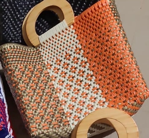 Wooden Handle Handwoven Tote