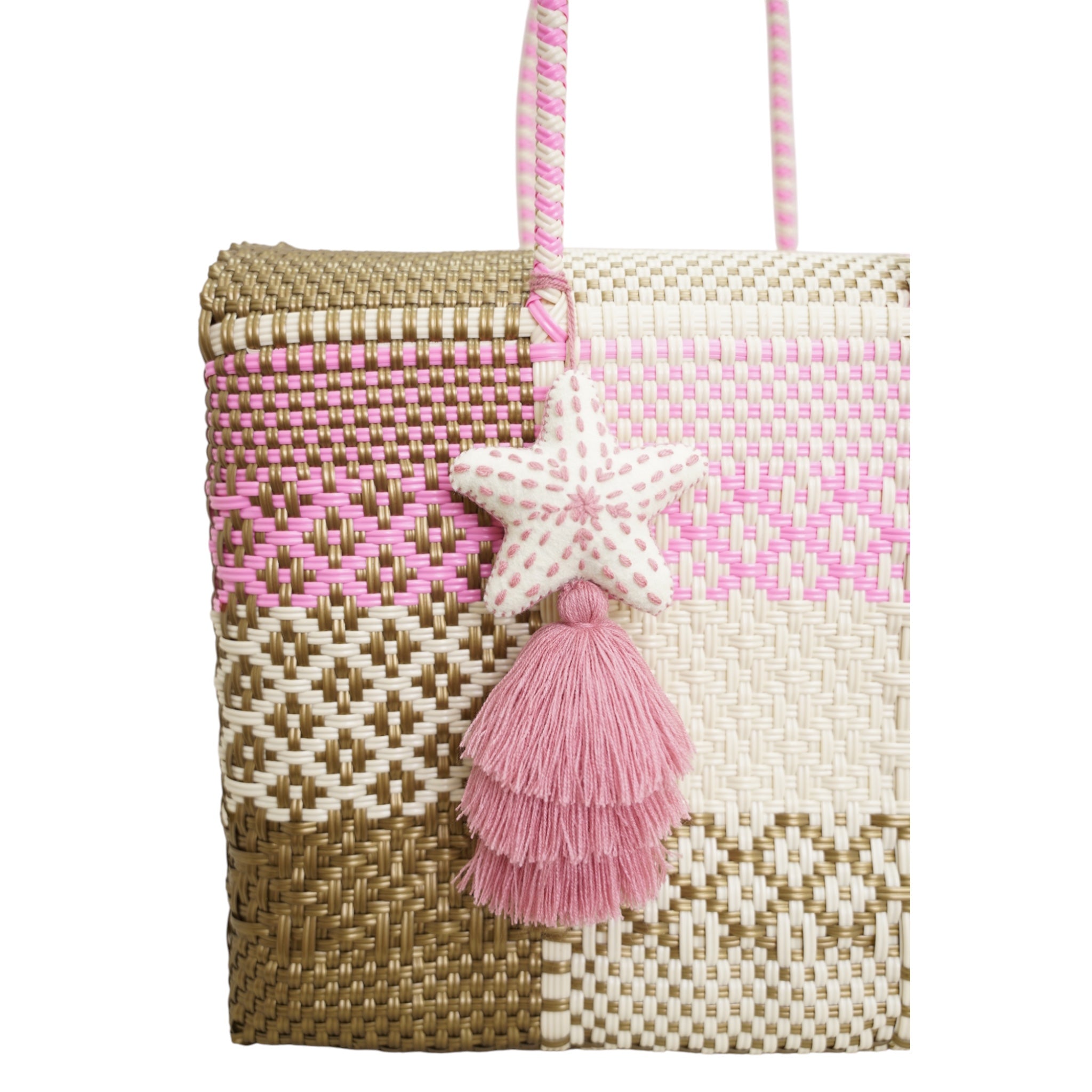 ecoday Medium Woven Bagチャームセット美品 Plastic Sustainable Woven Accessories | Plastic Woven Bags