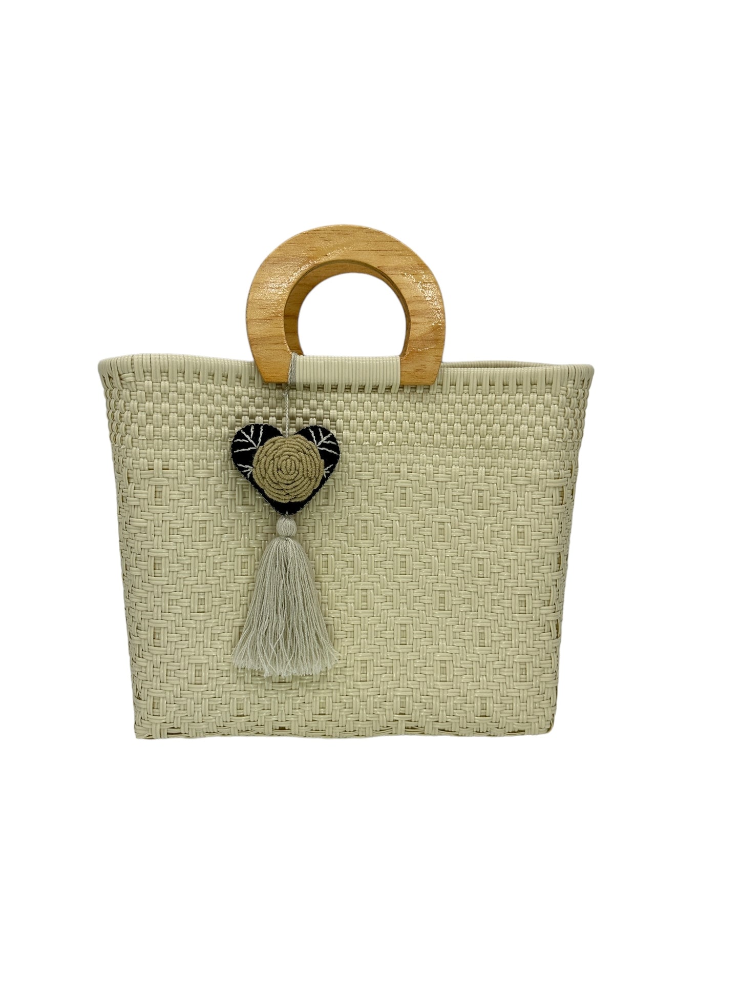 Wooden Handle Handwoven Tote