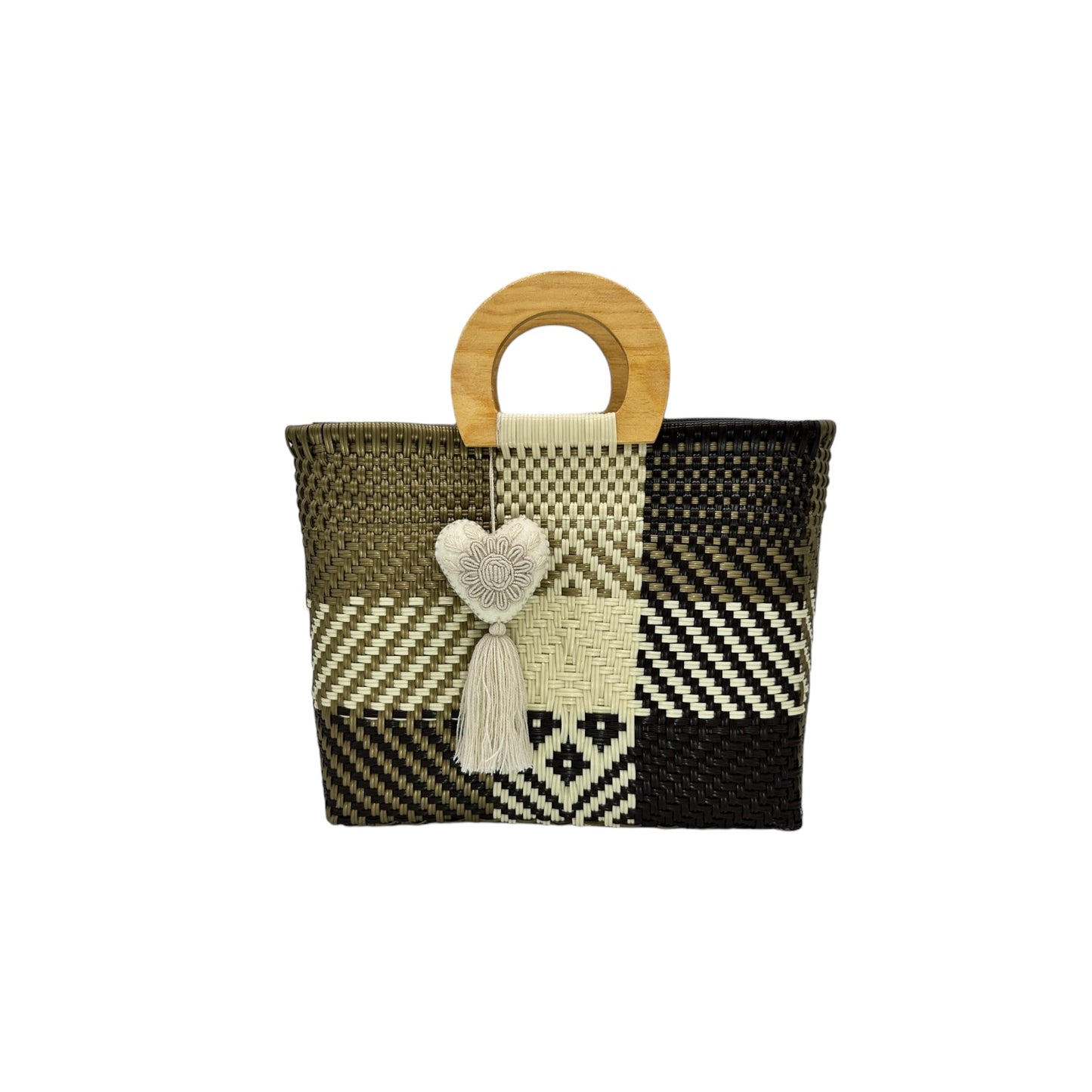 Wooden Handle Handwoven Tote