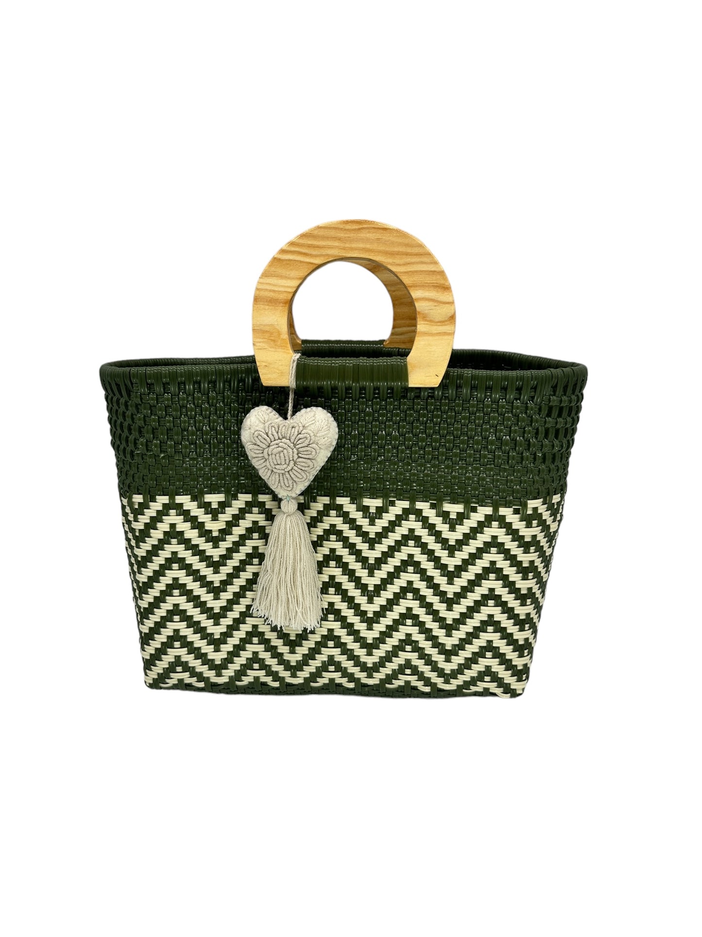 Wooden Handle Handwoven Tote