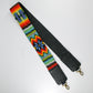 Close-up of a colorful beaded strap with intricate geometric and floral patterns in vibrant hues, showcasing detailed craftsmanship.